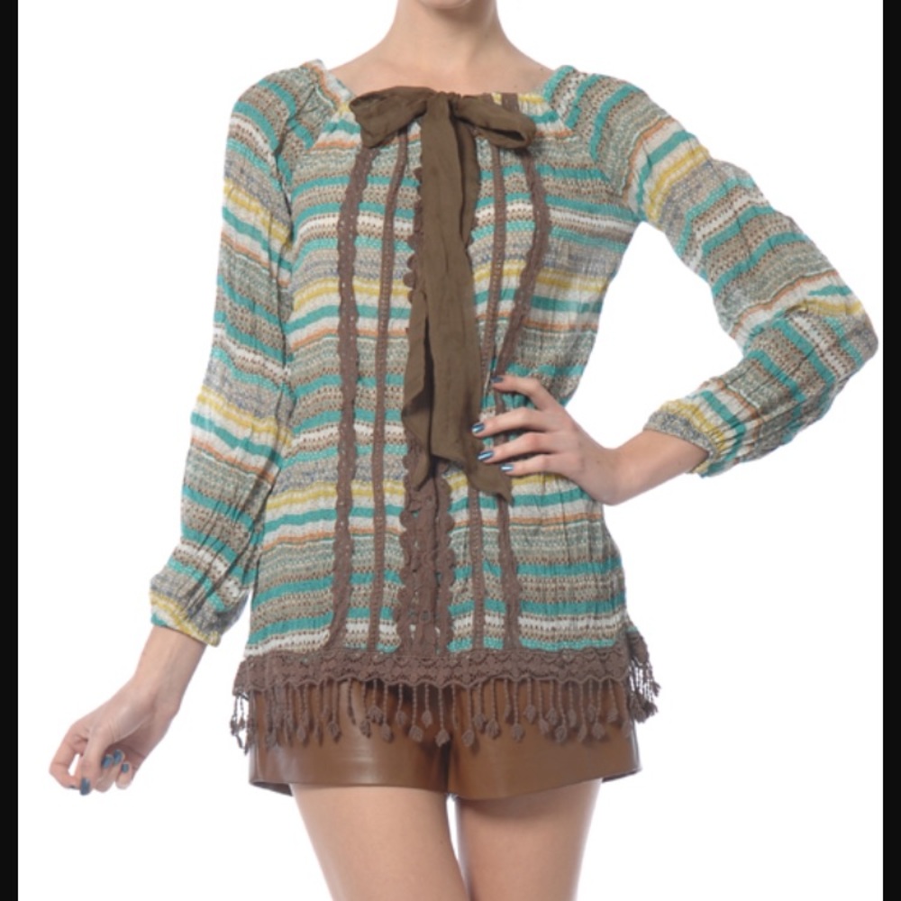 A’reve | Boho Style Long Sleeve Striped Top